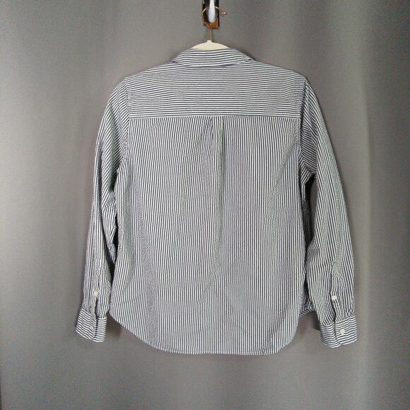 LL Bean Shirt Womens S Black White Stripe Seersucker Button Up - Picture 5 of 5